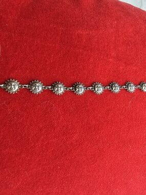 Sun Face Link Bracelet in Sterling Silver  8" Long